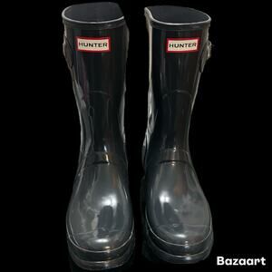 Women's Hunter Original Short Gloss Navy Rain Boots Size 11 Preowned